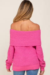 Fuchsia Foldover Off Shoulder Maternity Sweater