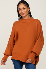 Orange Mock Neck Exposed Seam Sweater