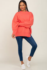 Coral Mock Neck Exposed Seam Sweater