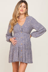 Navy Floral Long Sleeve Tiered Maternity Dress