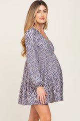 Navy Floral Long Sleeve Tiered Maternity Dress
