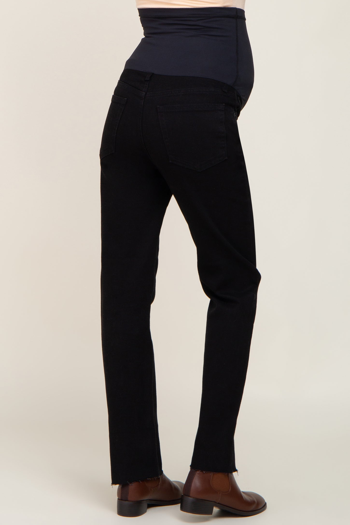 Black Straight Leg Raw Hem Maternity Jeans PinkBlush
