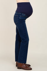 Navy Blue Raw Hem Maternity Jeans