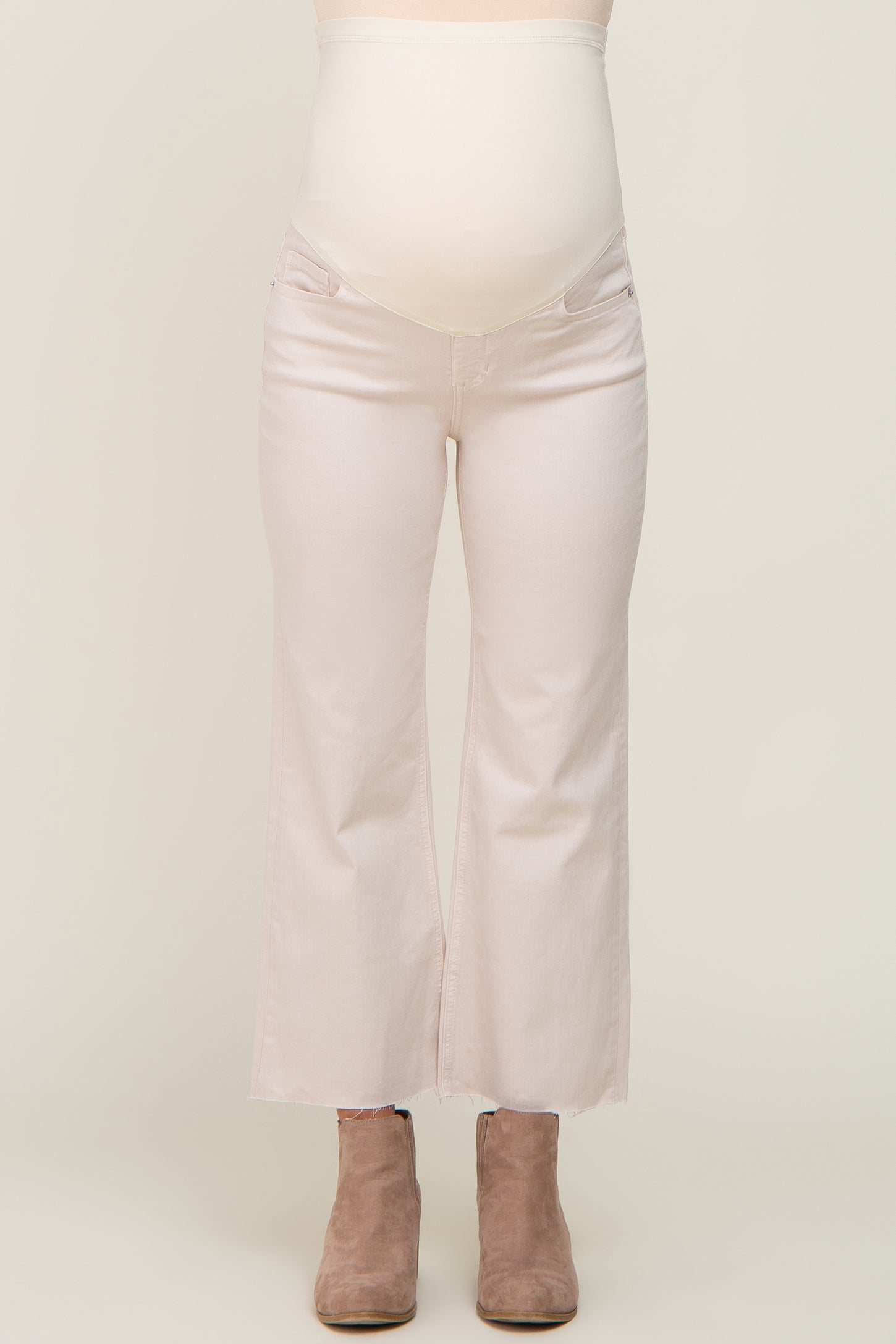 Beige Raw Hem Cropped Flare Maternity Jeans PinkBlush