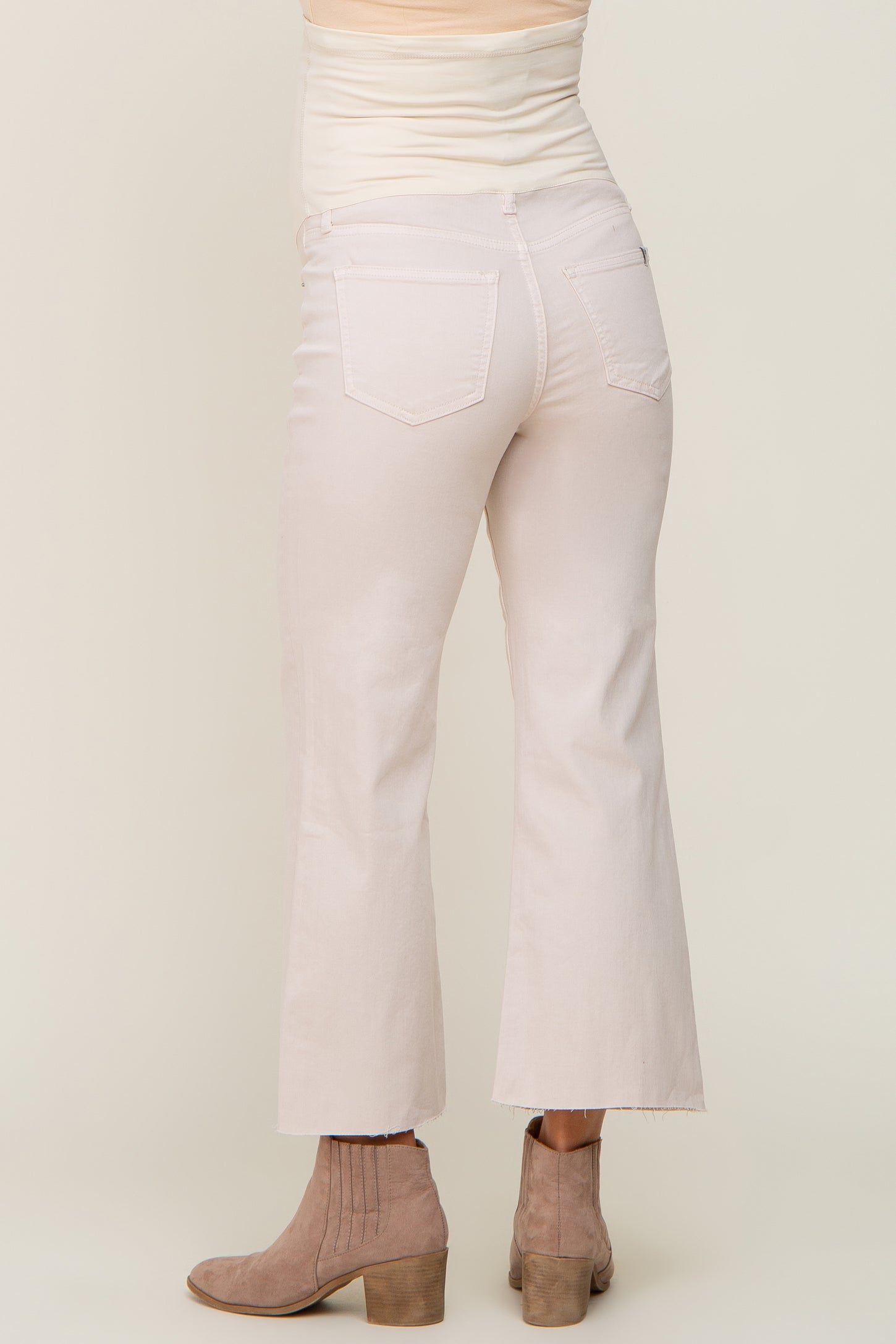 Beige Raw Hem Cropped Flare Maternity Jeans PinkBlush