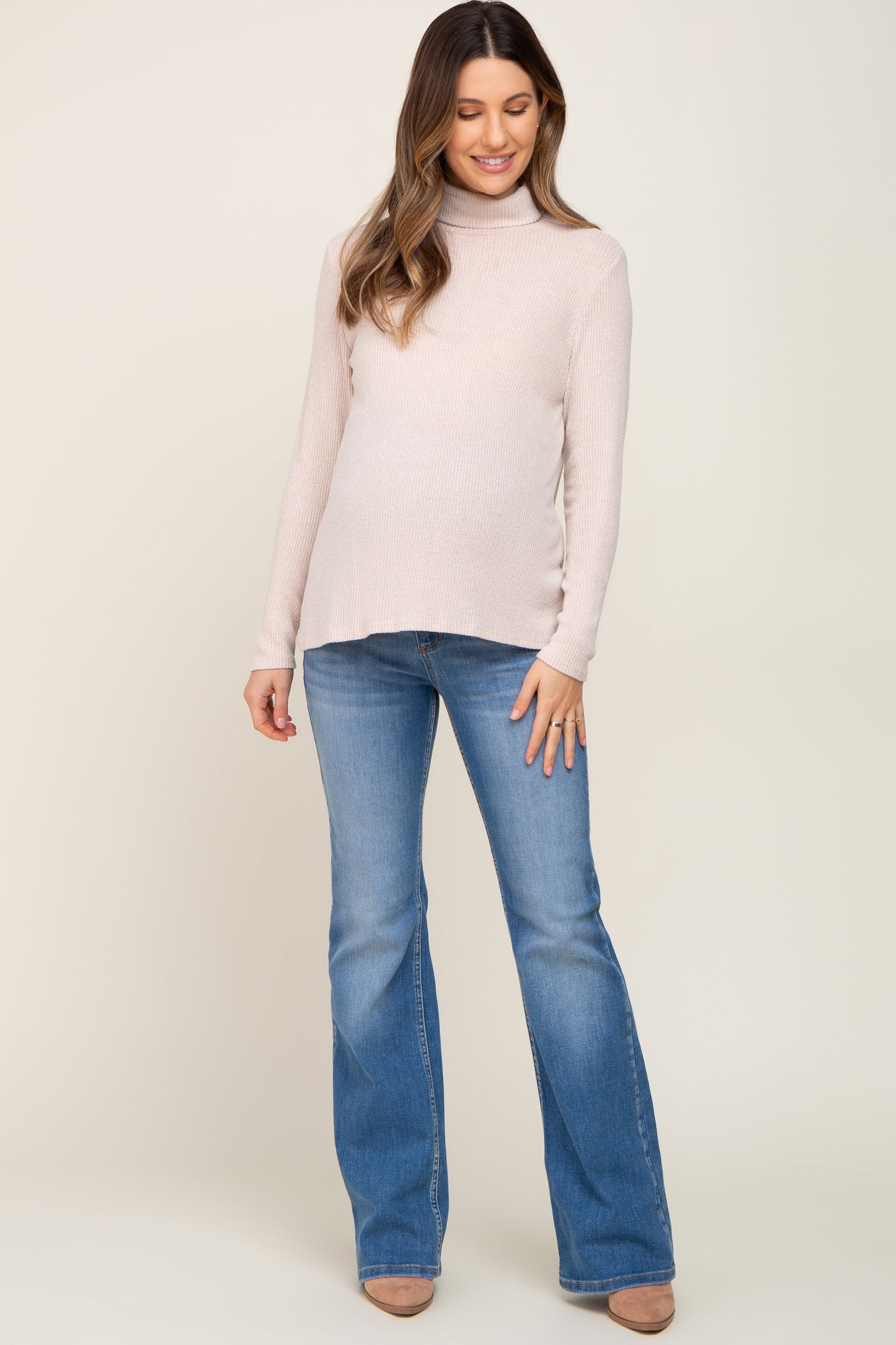 Blue Basic Flared Leg Maternity Jeans PinkBlush