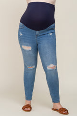 Blue Distressed Maternity Plus Skinny Jeans