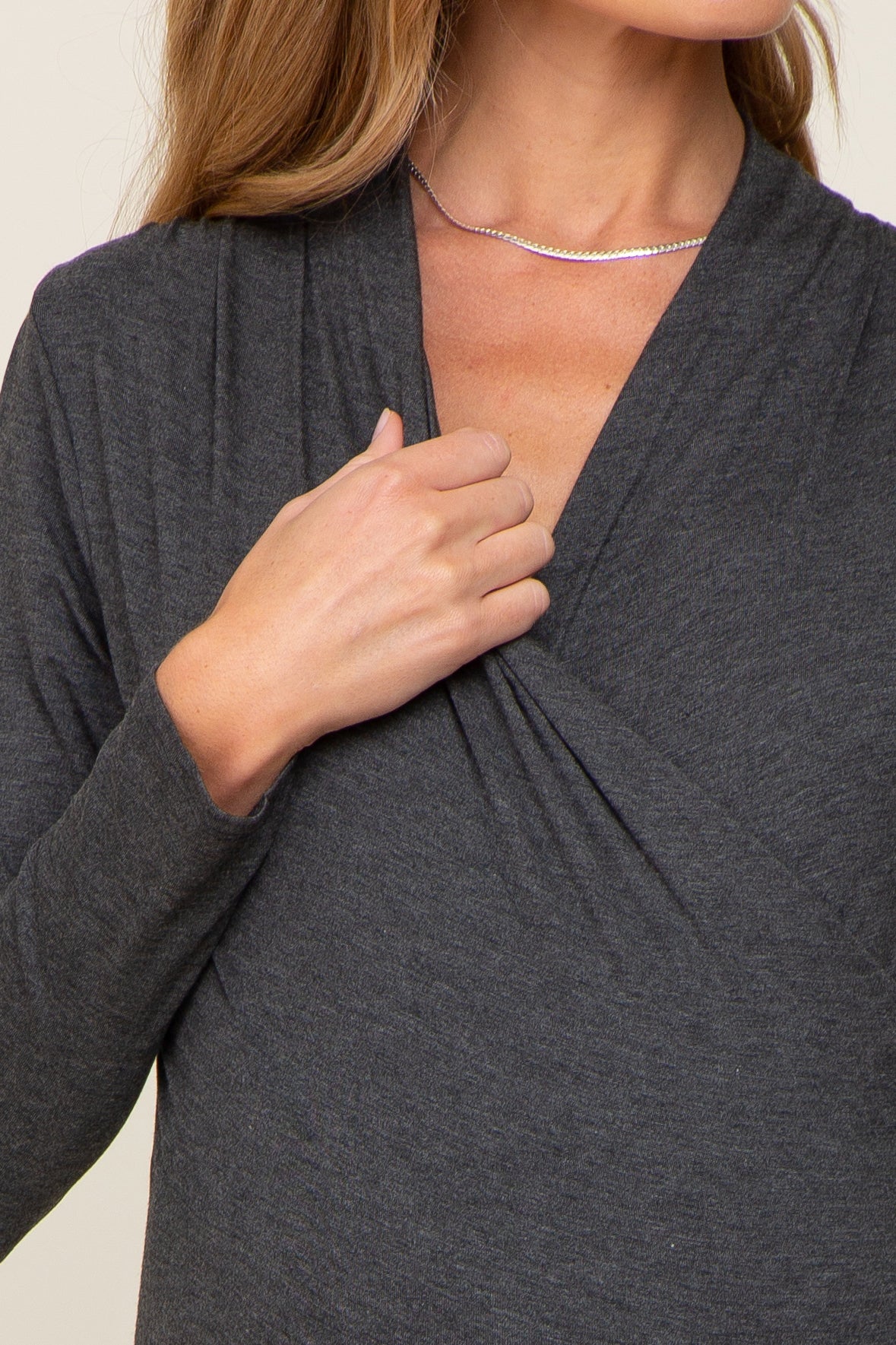 Charcoal Long Sleeve Wrap Maternity Nursing Top