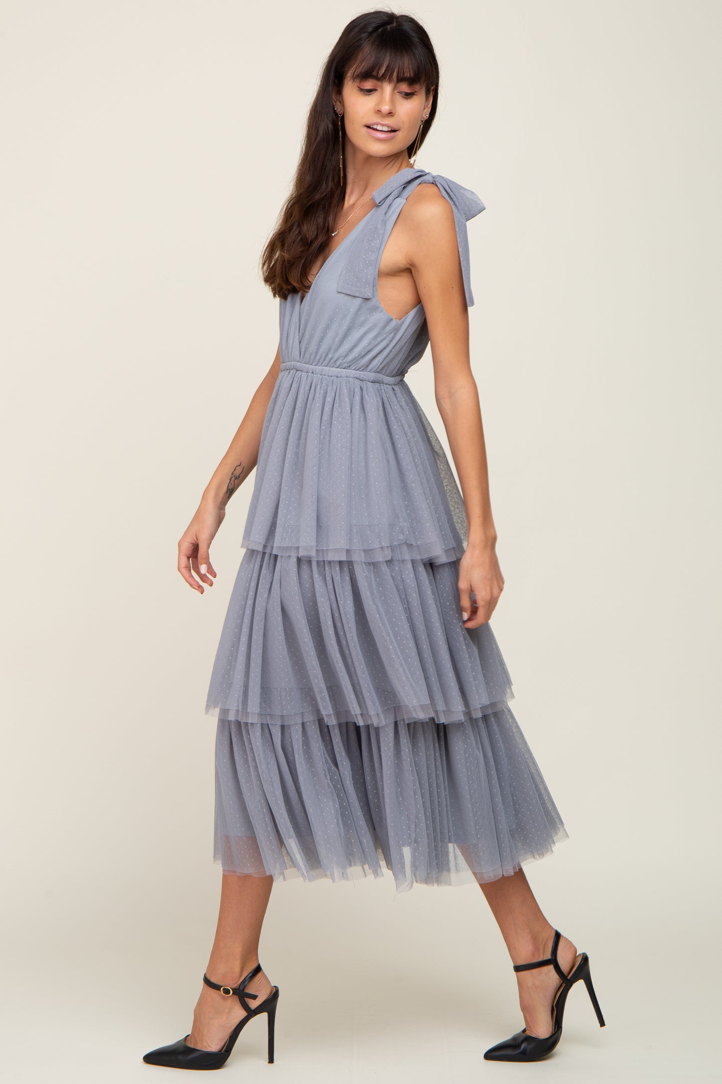 Light Blue Sleeveless Tiered Tie Strap Tulle Midi Dress– PinkBlush