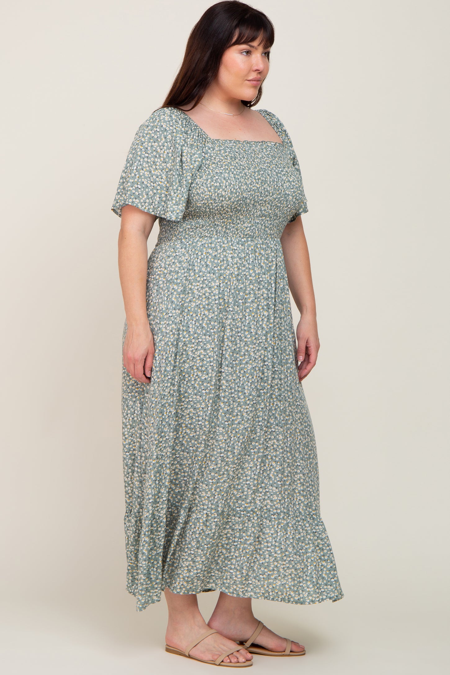 plus size mint green dress with sleeves SHEIN Lady Plus Size Sage Green Summer Dress,Elegant Wedding Guest Dresses For Women,Floral Long Sleeve Graduation Easter Wedding Guest Dress,Business Casual