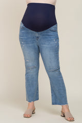 Light Blue Distressed Crop Maternity Plus Jeans