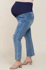 Light Blue Distressed Crop Maternity Plus Jeans