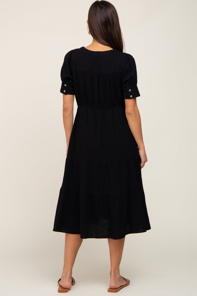 Black Button Down Short Sleeve Maternity Dress– PinkBlush