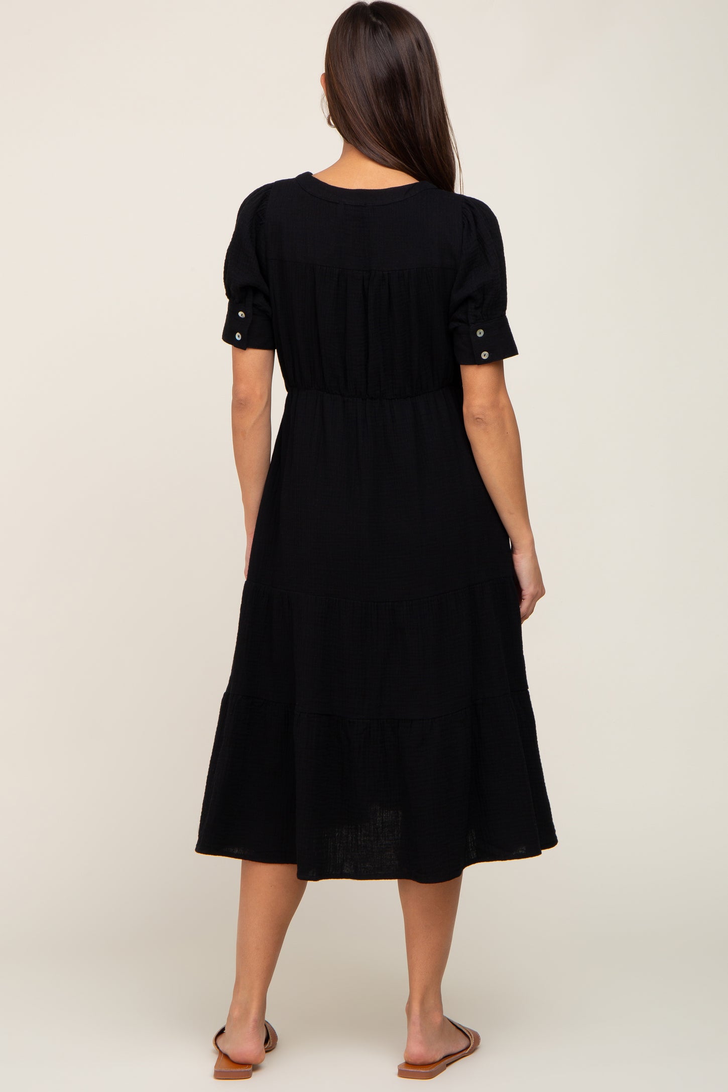 black knee length maternity dress Pinup Fashion Black Maternity Dress Pregnancy Wedding Guest Cocktail Summer Formal Flutter Sleeve Smocked Flowy Midi Dresses 2025 at Amazon Women's Clothing store