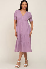 Lavender Button Down Short Sleeve Maternity Dress