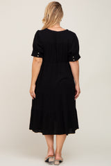 Black Button Down Short Sleeve Plus Maternity Dress