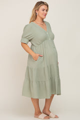 Mint Button Down Short Sleeve Plus Maternity Dress