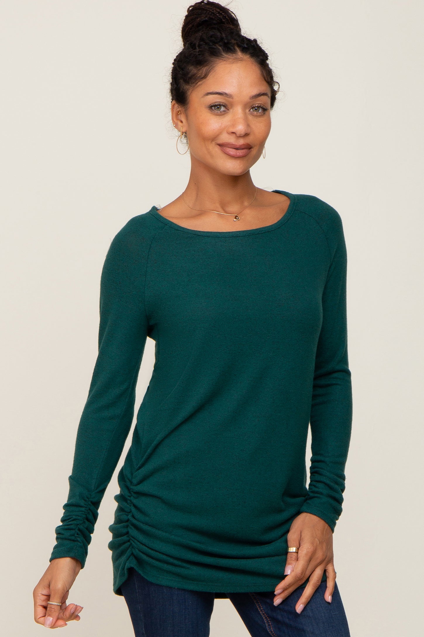 Forest Green Brushed Knit Ruched Top – PinkBlush