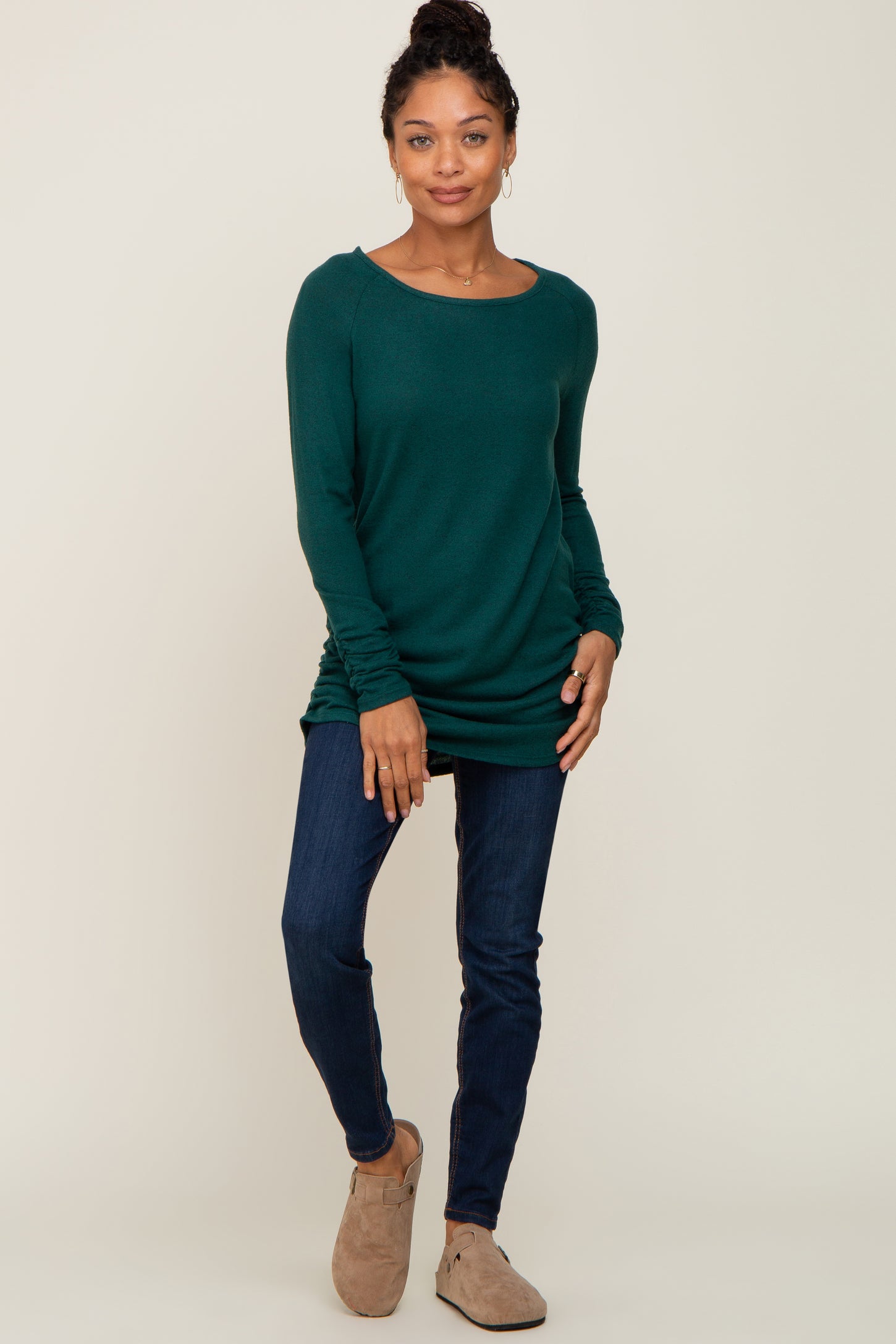 Forest Green Brushed Knit Ruched Top – PinkBlush