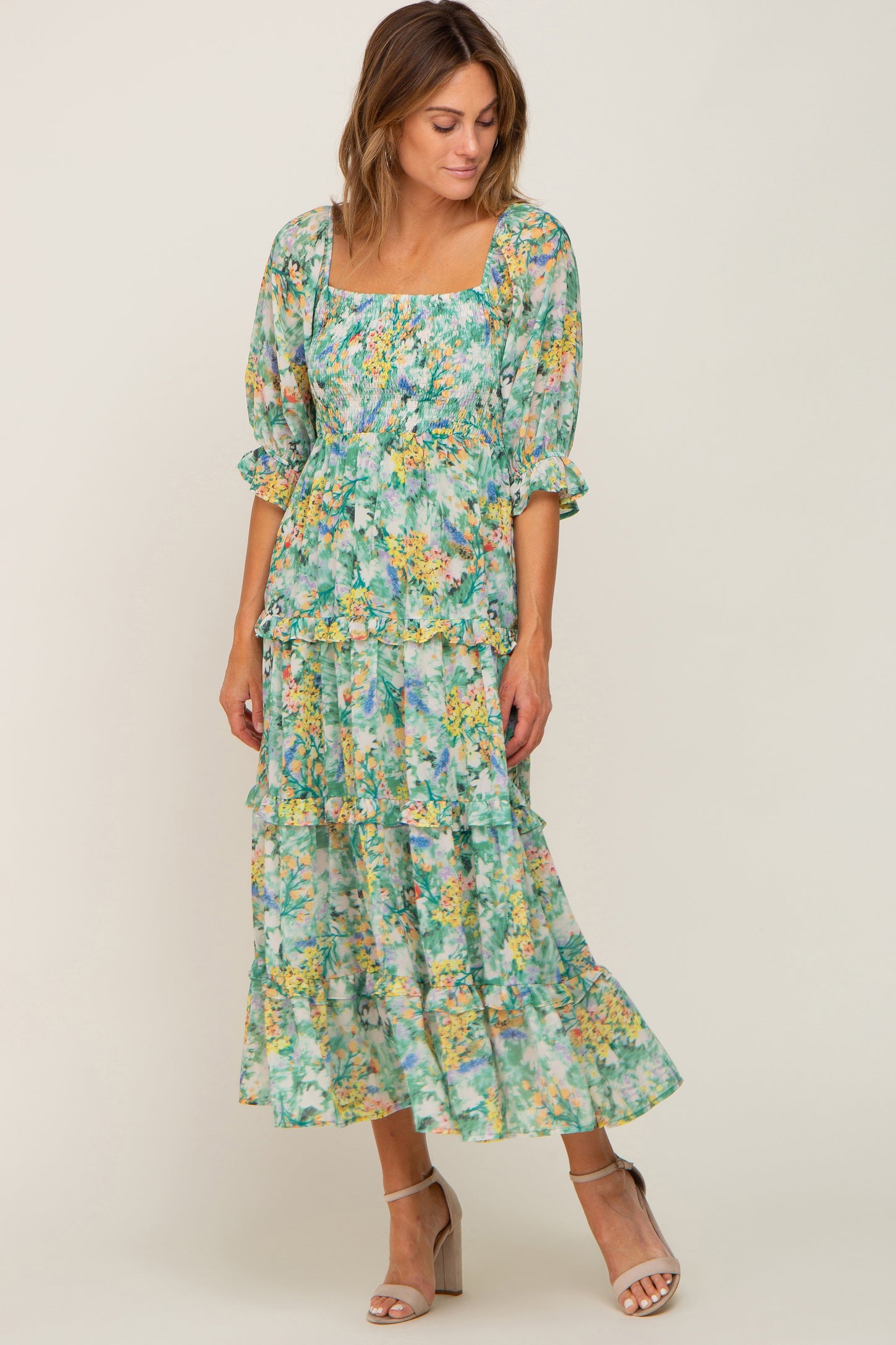 Watercolor Floral Tiered Dress｜レディース