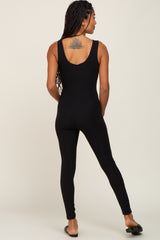 Black Ribbed Bodycon Jumpsuit