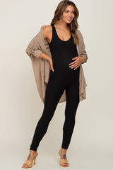 Black Ribbed Bodycon Maternity Jumpsuit