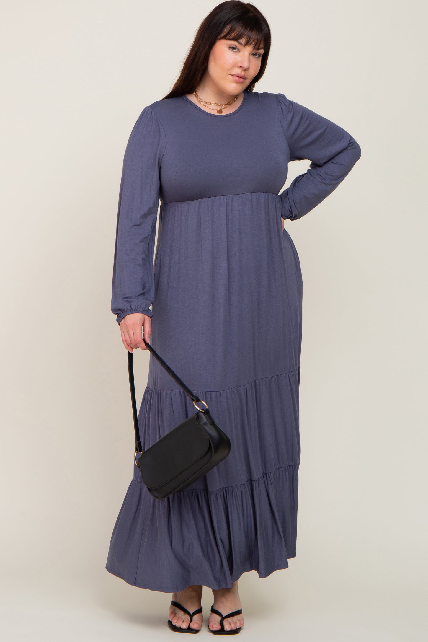Blue Long Sleeve Tiered Maternity Plus Maxi Dress – PinkBlush