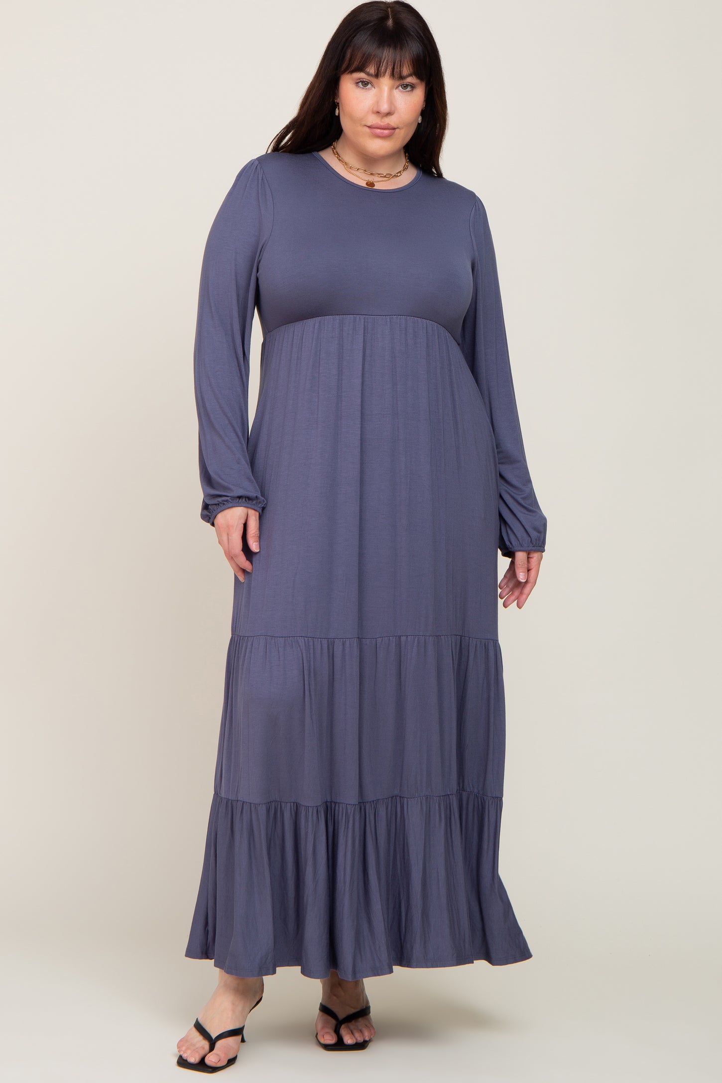 Blue Long Sleeve Tiered Plus Maxi Dress – PinkBlush