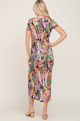Navy Multi-Color Floral Side Slit Maxi Dress