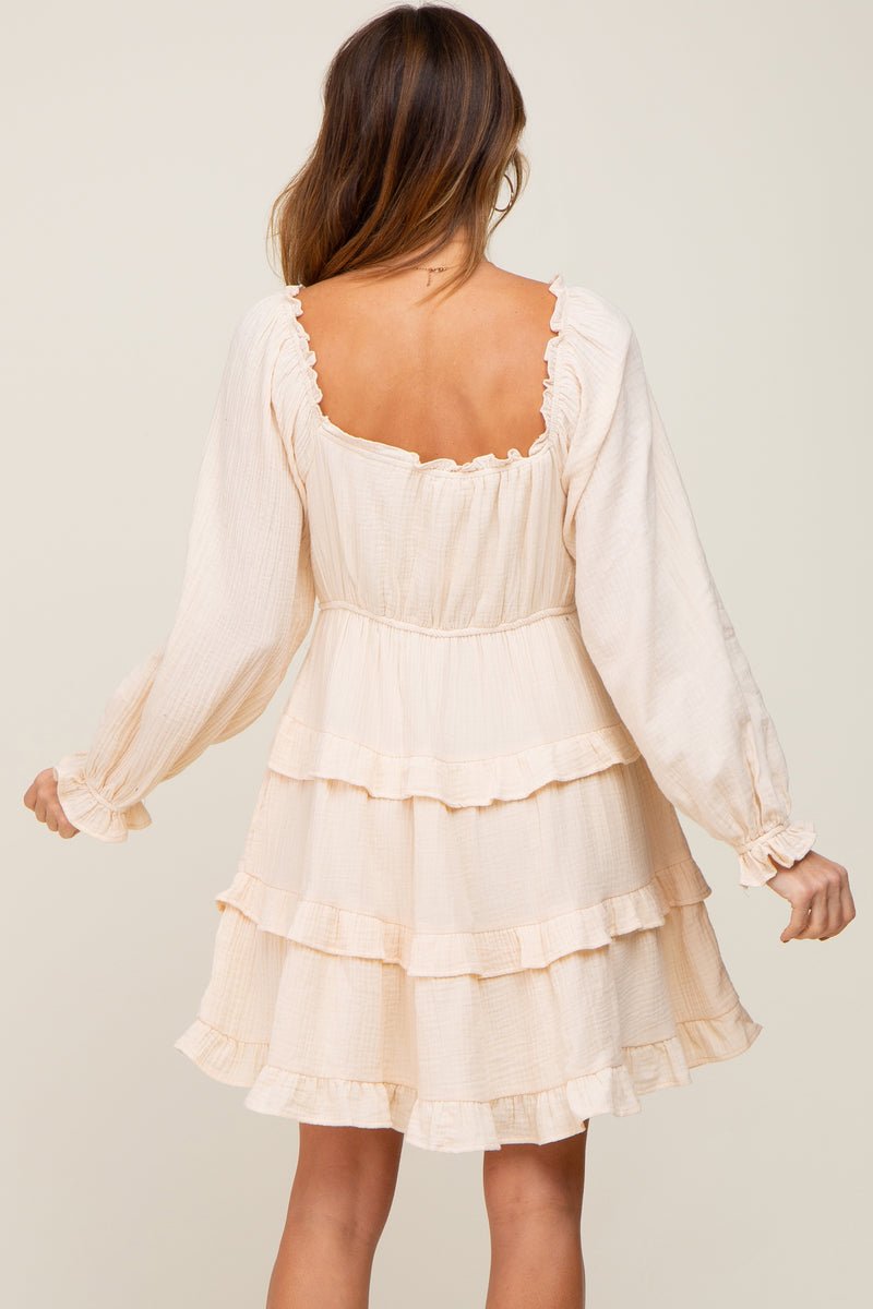 Ivory Smocked Ruffle Tiered Long Sleeve Dress – PinkBlush