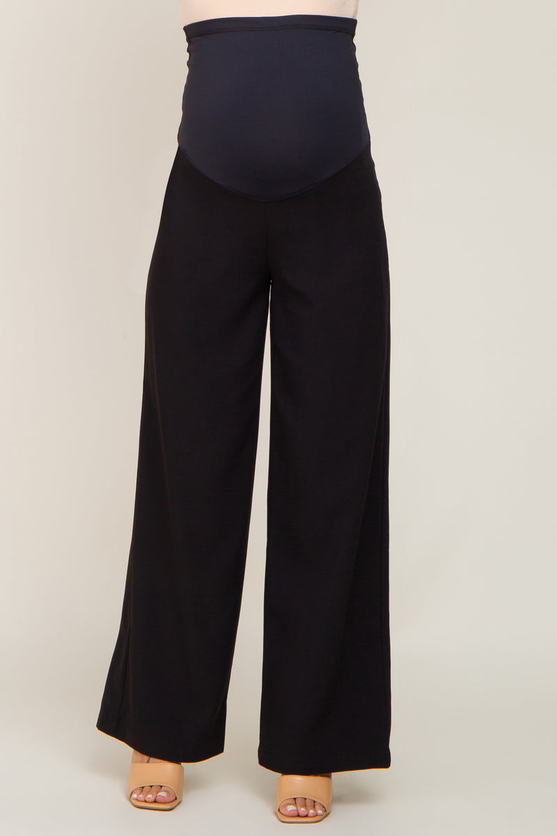 Black Wide Leg Maternity Dress Pants PinkBlush