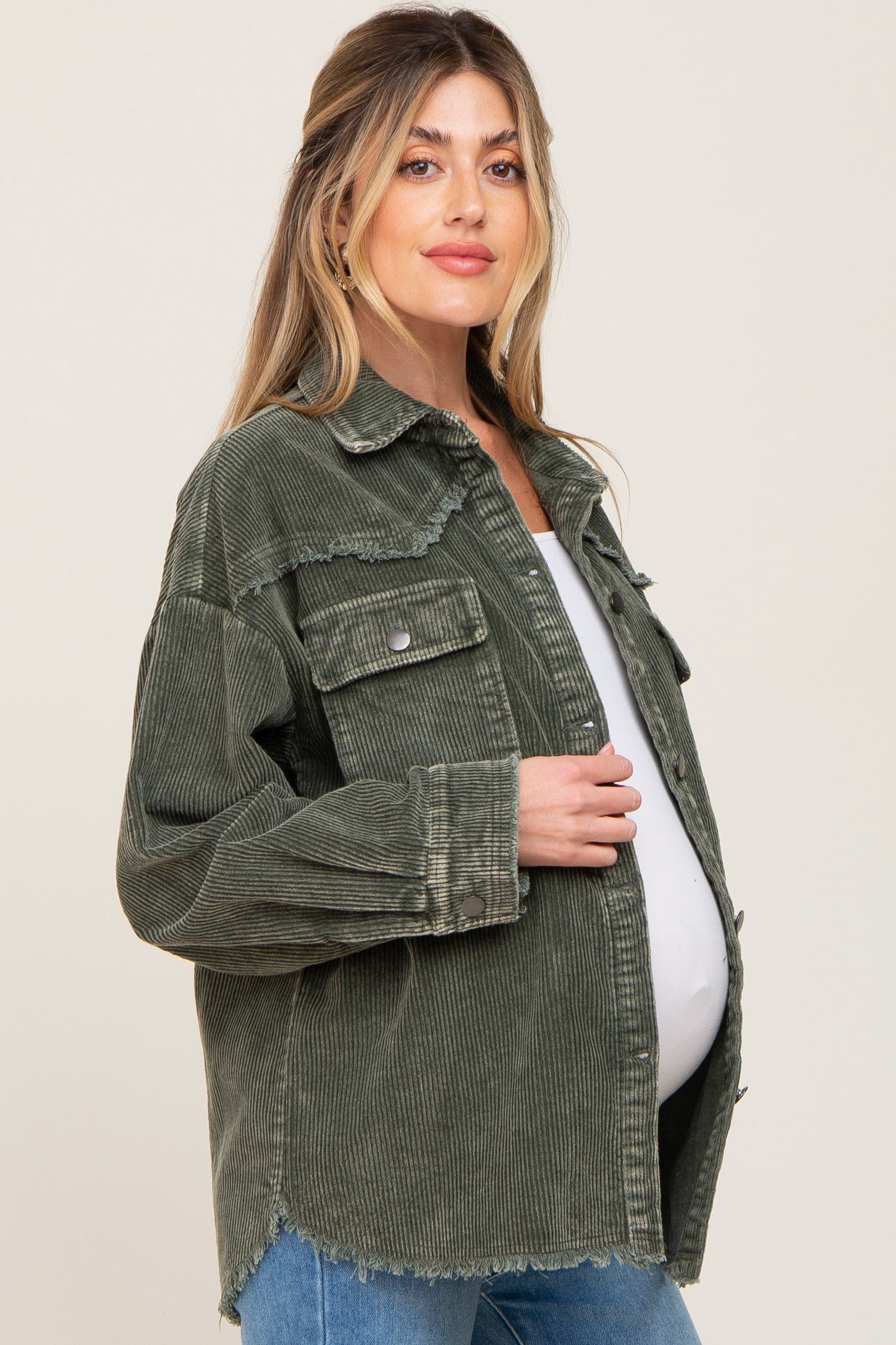 Olive Corduroy Maternity Shirt Jacket PinkBlush
