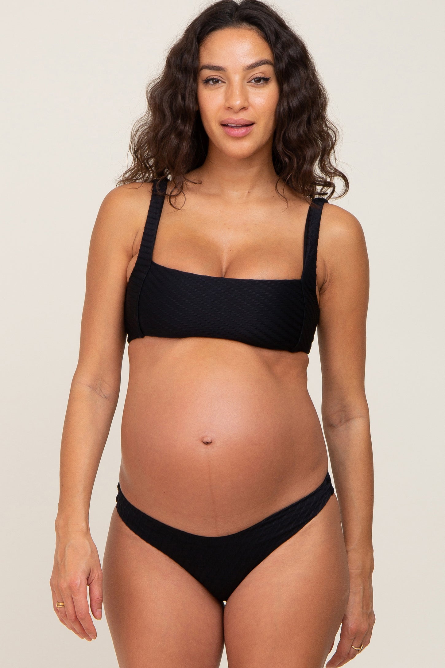 Black Textured Square Neck Two-Piece Maternity Bikini Set– PinkBlush