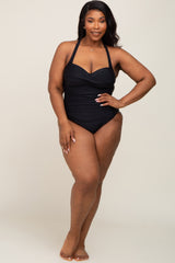 Black Plus Ruched One Piece Swimsuit