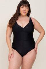 Black Ruched Plus Maternity One Piece Swimsuit