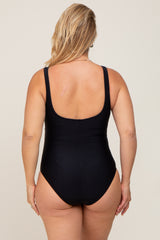 Black Ruched Plus Maternity One Piece Swimsuit