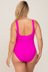 Fuchsia Ruched Plus Maternity One Piece Swimsuit