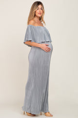 Sage Pleated Ruffle Off Shoulder Maternity Maxi Dress
