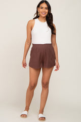 Brown Linen Maternity Shorts