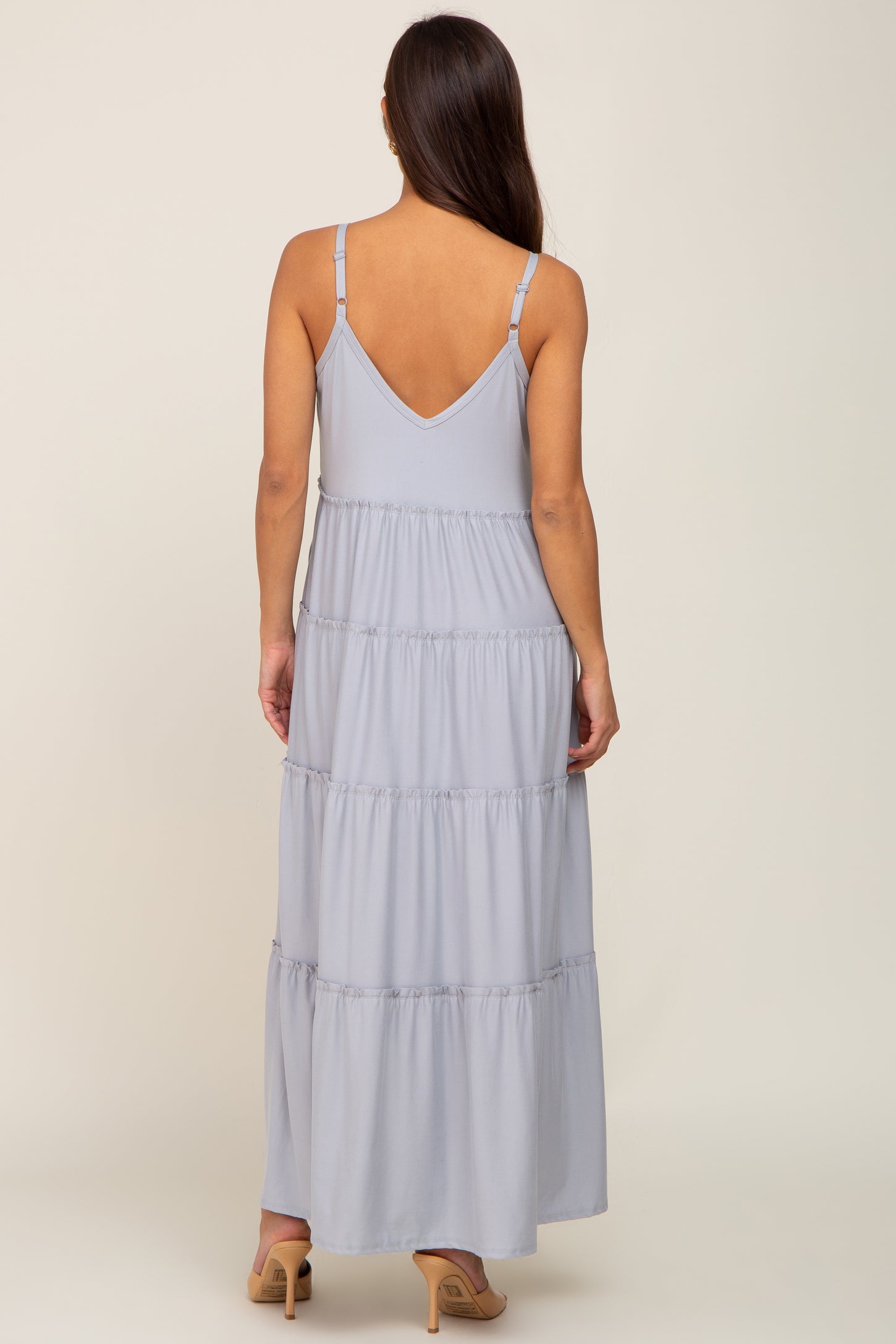 Heather Grey Tiered Sleeveless Maternity Maxi Dress