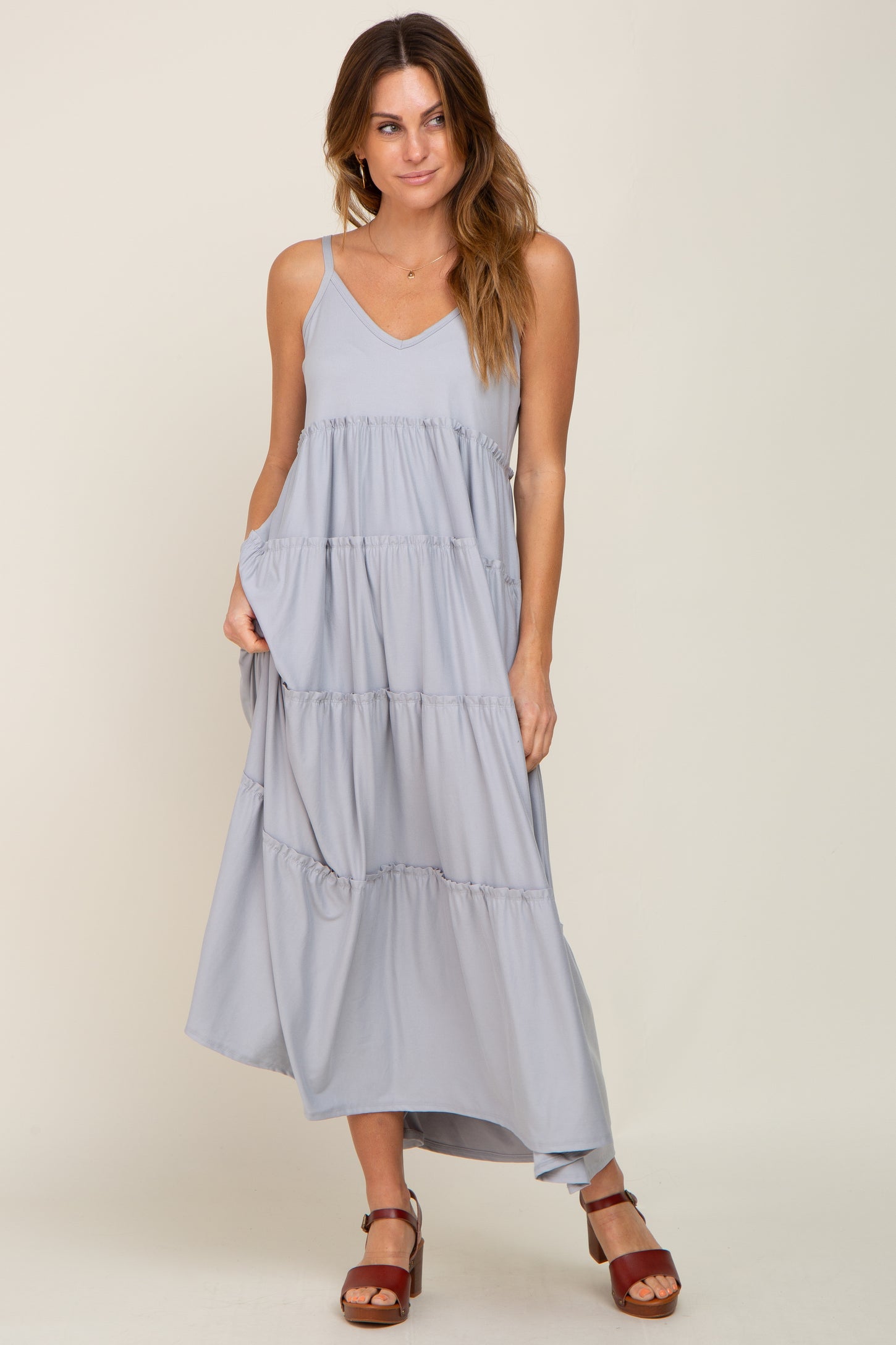 heather gray maxi dress Ruffled Sleeve Maxi Dress Heather Grey