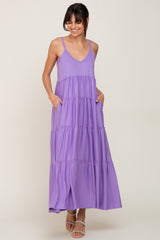 Lavender Tiered Sleeveless Maternity Maxi Dress