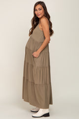 Light Olive Tiered Sleeveless Maternity Maxi Dress