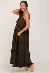 Olive Tiered Sleeveless Maternity Maxi Dress