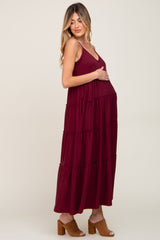 Burgundy Tiered Sleeveless Maternity Maxi Dress