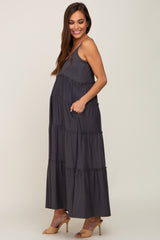 Charcoal Tiered Sleeveless Maternity Maxi Dress
