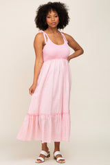 Pink Gingham Colorblock Dress