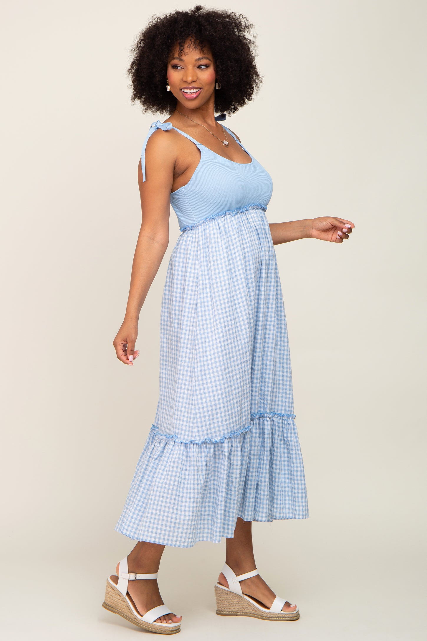 Light Blue Gingham Colorblock Dress – PinkBlush