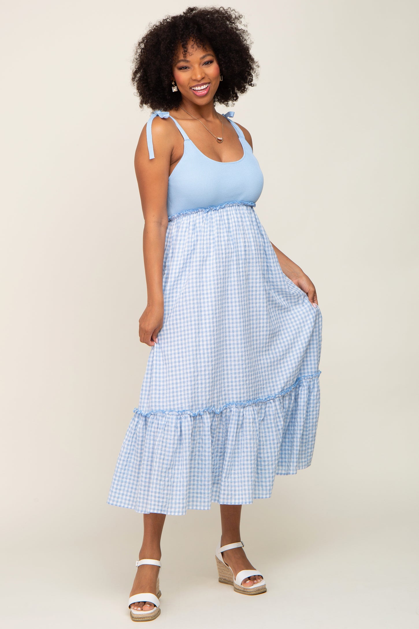 Light Blue Gingham Colorblock Dress – PinkBlush