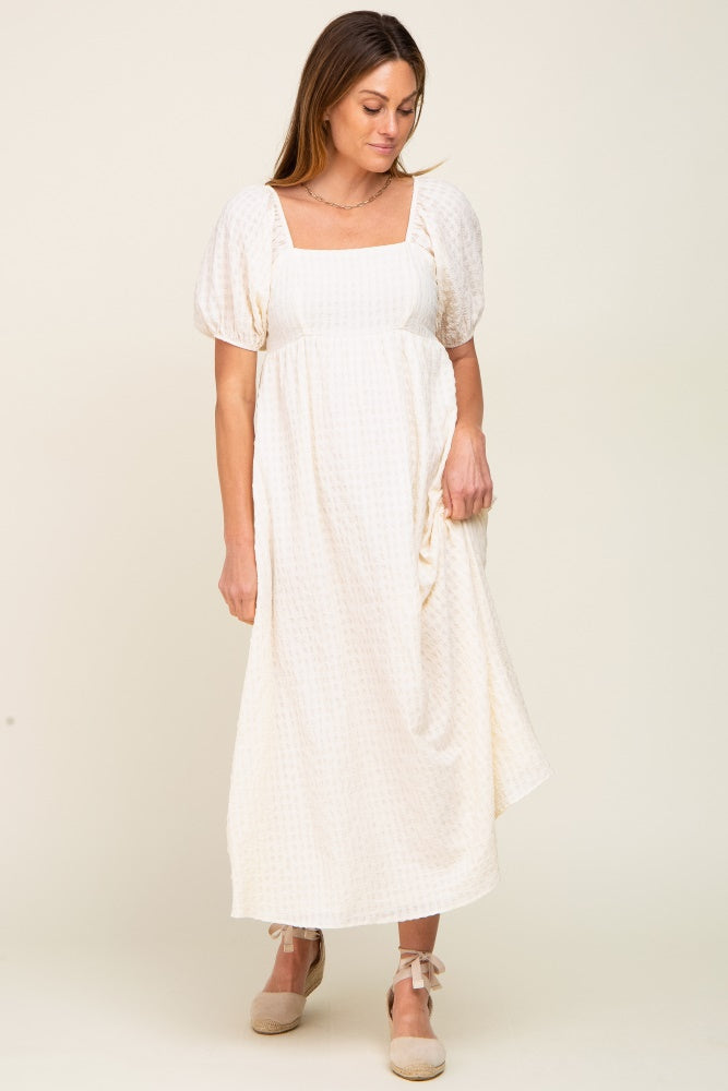 Cream Textured Gingham Square Neck Maxi Dress – PinkBlush